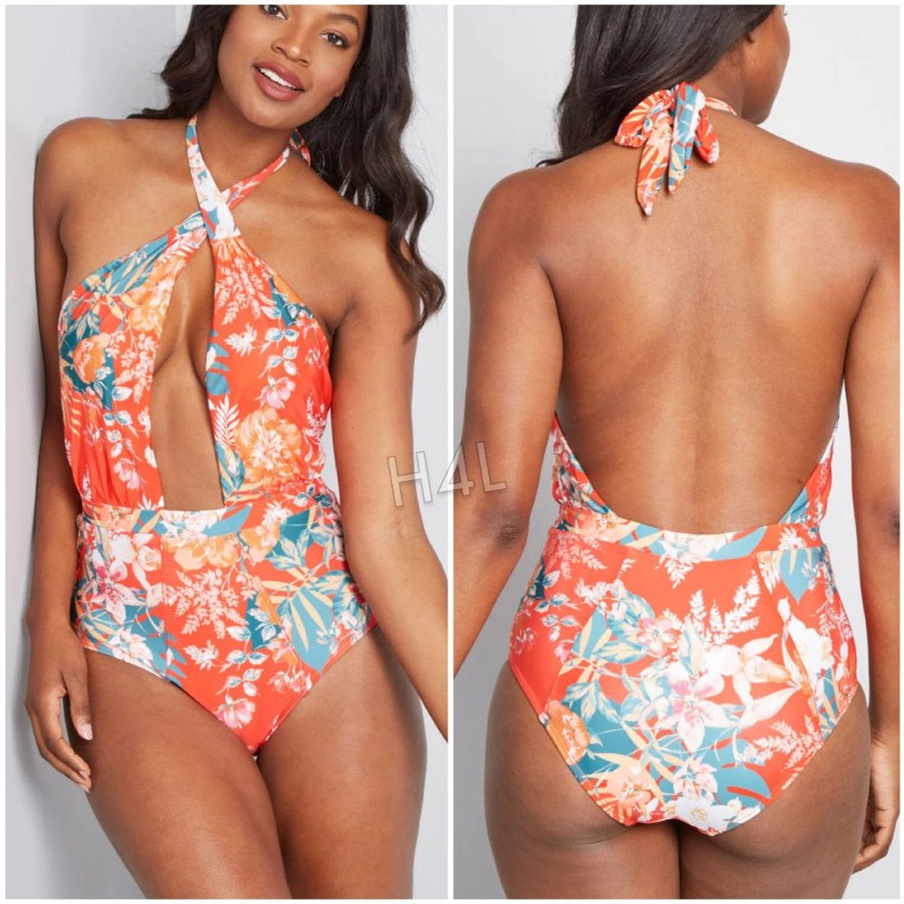 NWT ModCloth Orange Botanical Floral Swimsuit